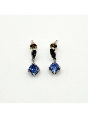 925 Sterling Silver Purple Crystal Drop Earrings
